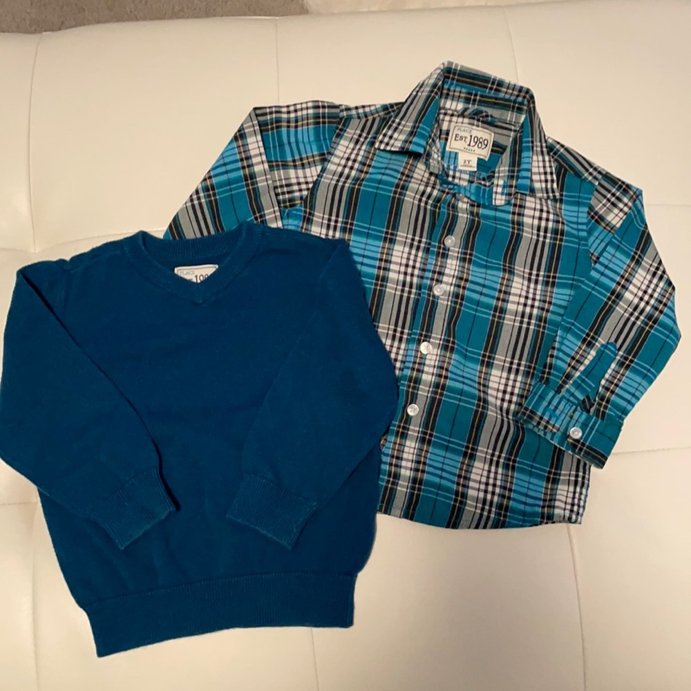 Boys sweater and matching button up shirt.